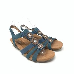 Cobb Hill Hollywood Jewel Wedge Sandal Moroccan Blue Suede Leather Size 10